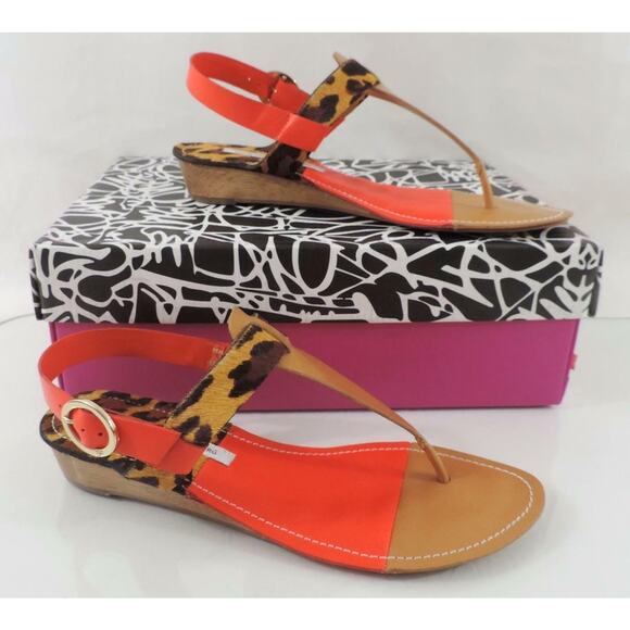 Diane Von Furstenberg Darling T-Strap Thong Wedge Sandal Leopard - Picture 12 of 12